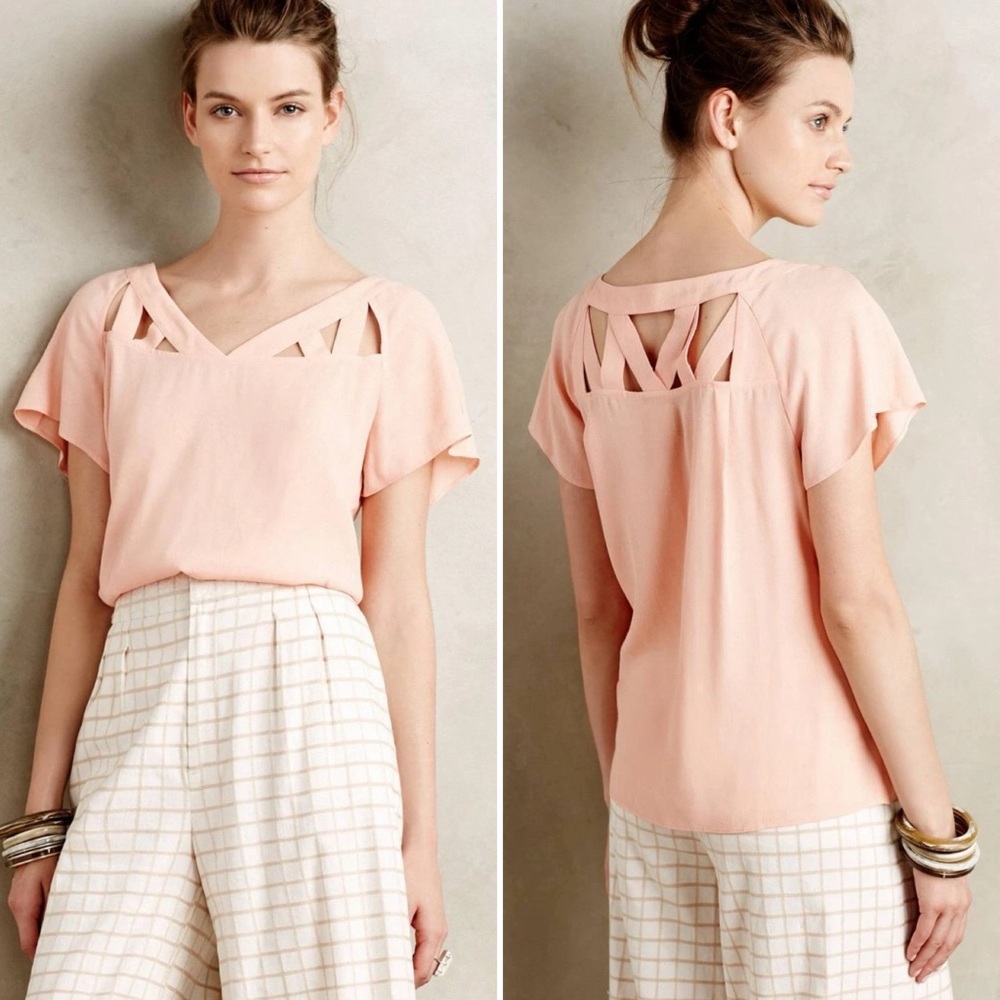 Maeve Anthropologie Peach Cut Out Women's Blouse Romantic Cottagecore Size 2
